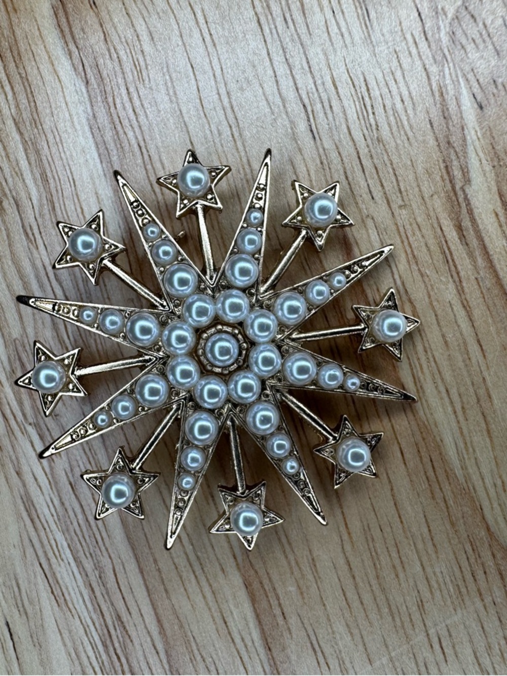 Free People Gold Starburst Brooch with Pearlescent Accents